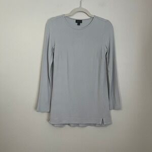 J Jill Ribbed Knit Longline Crewneck Tunic Top Gray Stretch Jersey Knit Size XS